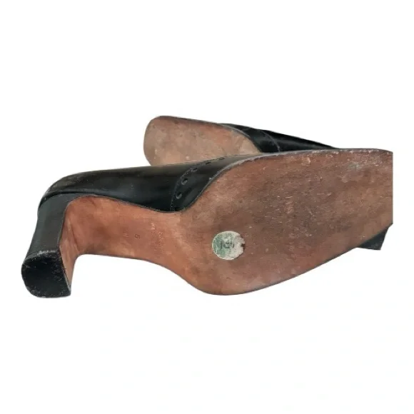 Vintage Anne Klein Black All Leather Wingtip Oxford Pumps Square Toe Italy 6 - Picture 7 of 16